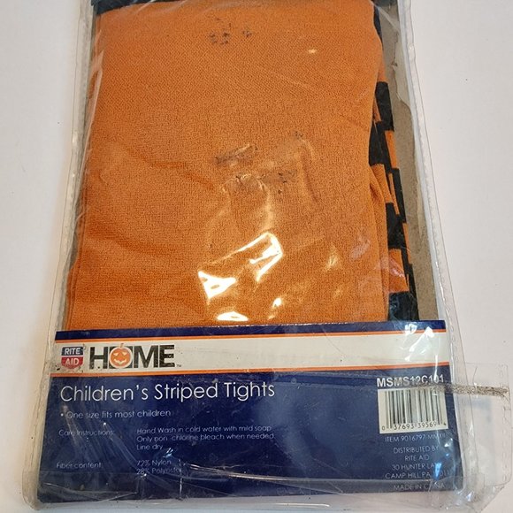 Orange and Black Children's Striped Tights - Picture 3 of 3